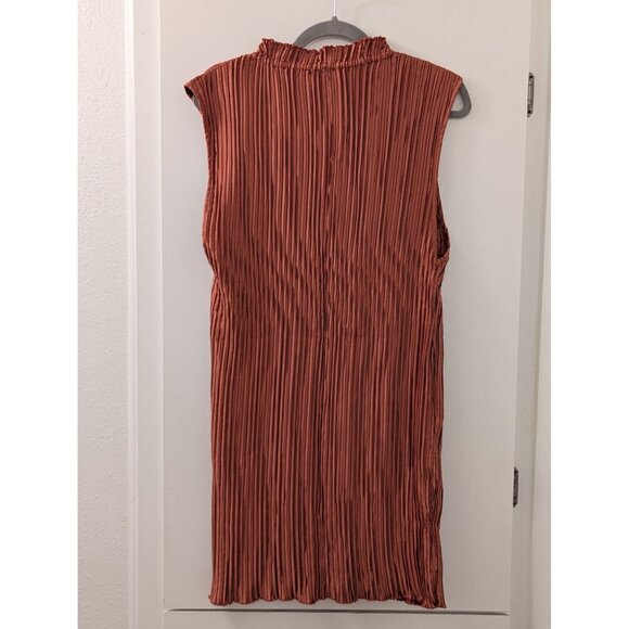 ASOS Design Rust Sleeveless Pleated Midi Dress Size 16 UK / 12 US 100% Polyester - Picture 3 of 5